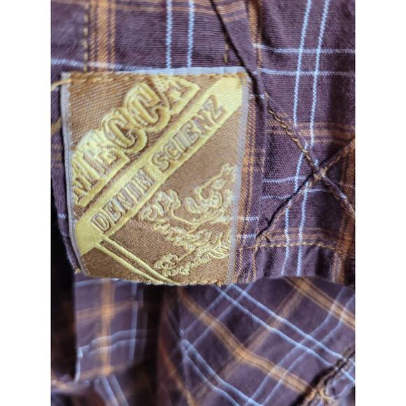 Mecca Mens Button-Up Collared Long Sleeve Shirt 5X Brown Plaid Windowpane Y2K - Picture 4 of 6